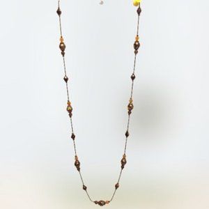 Long Bronze Beaded Necklace 15"